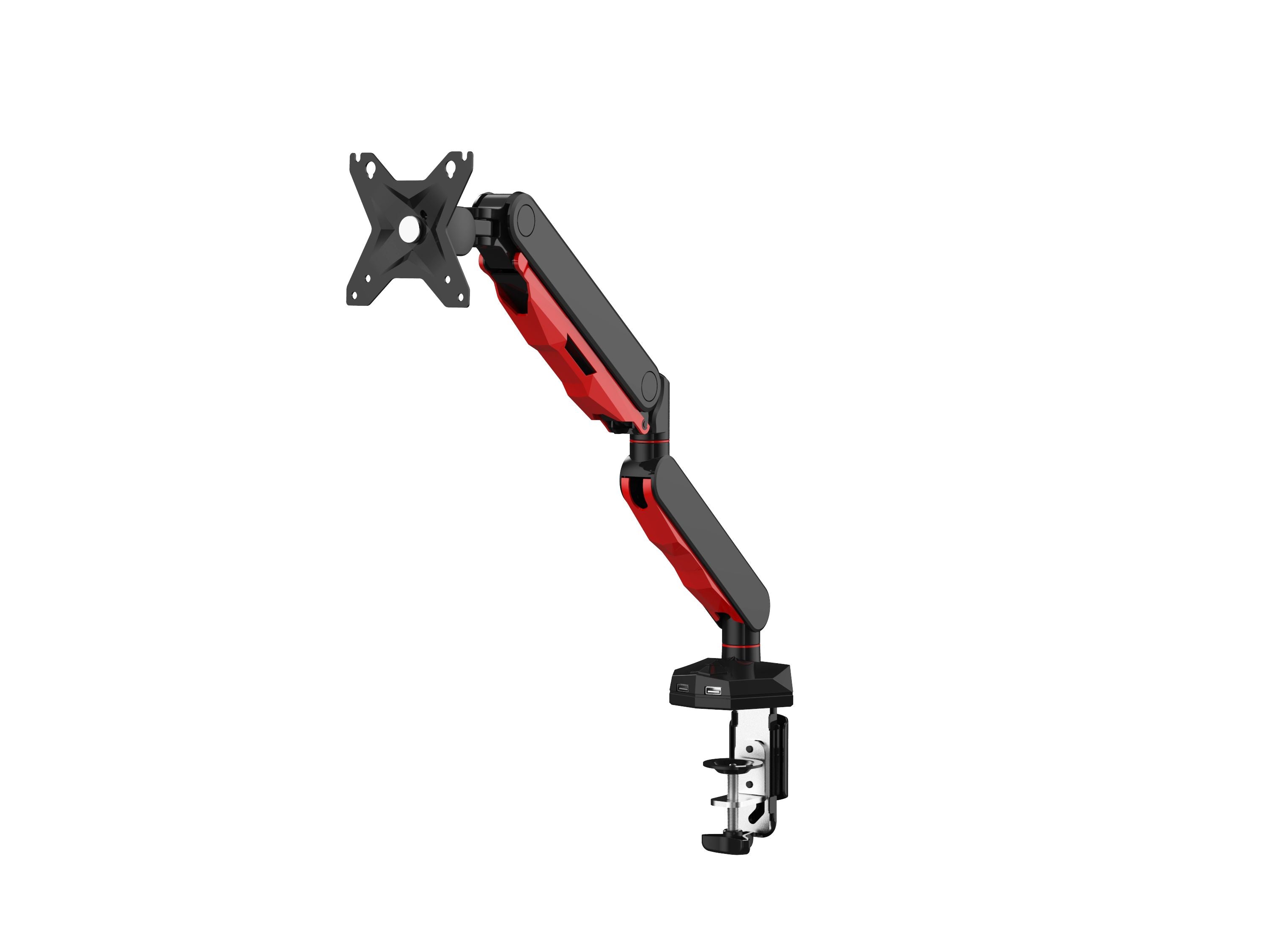 Loctek 17"-30" Single Ergonomic Gaming Gas Spring Monitor Stand - Black - VESA 75 & 100mm - Max Load 9kg - Dual USB 3.0 port