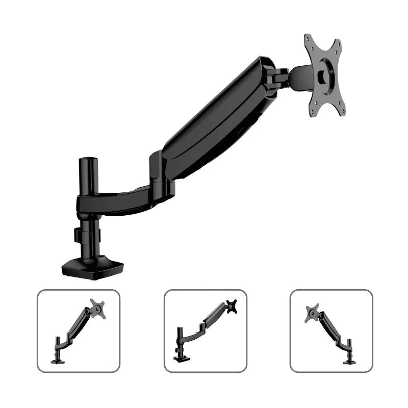 Loctek Pro Mount, 10"-30" Single Gas Spring Monitor Stand - Black - Ergonomic 360deg Swivel Arm - Max Load 5kg Per Arm - VESA 75 & 100mm