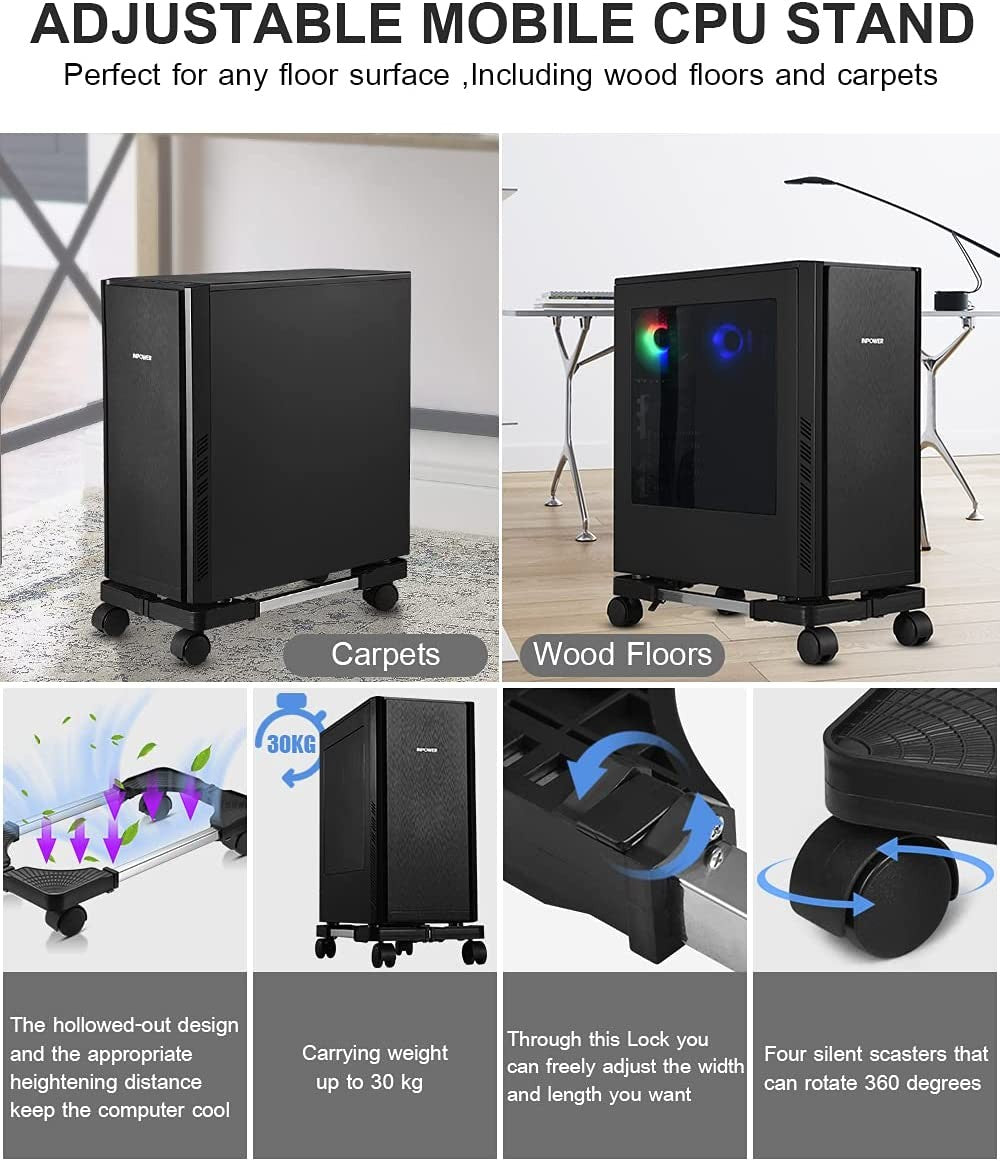 Computer Tower Stand Adjustable Mobile CPU Stand with Rolling Caster Wheels PC Tower Stand Multi-functional Computer Stand PC Stand 2025 Upgraded