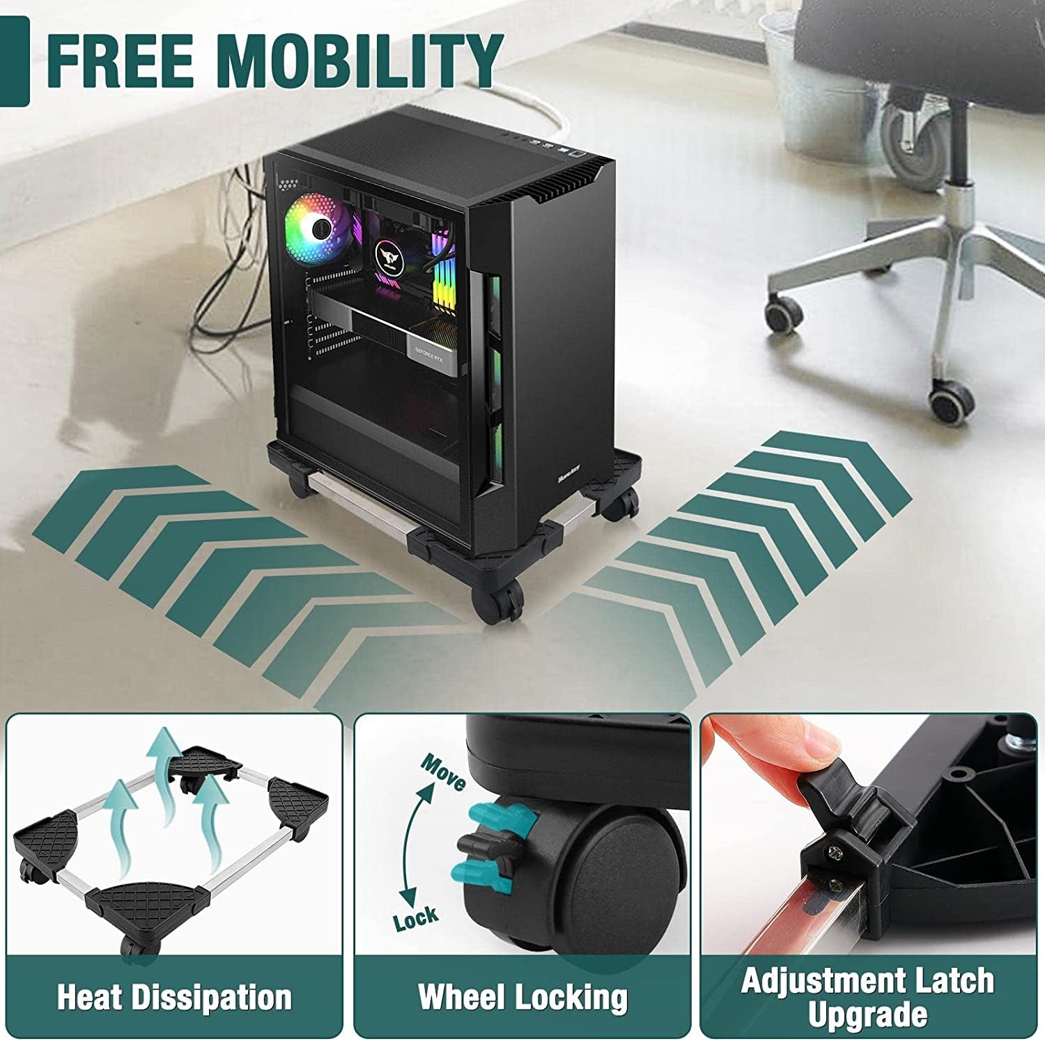 Computer Tower Stand Adjustable Mobile CPU Stand with Rolling Caster Wheels PC Tower Stand Multi-functional Computer Stand PC Stand 2025 Upgraded
