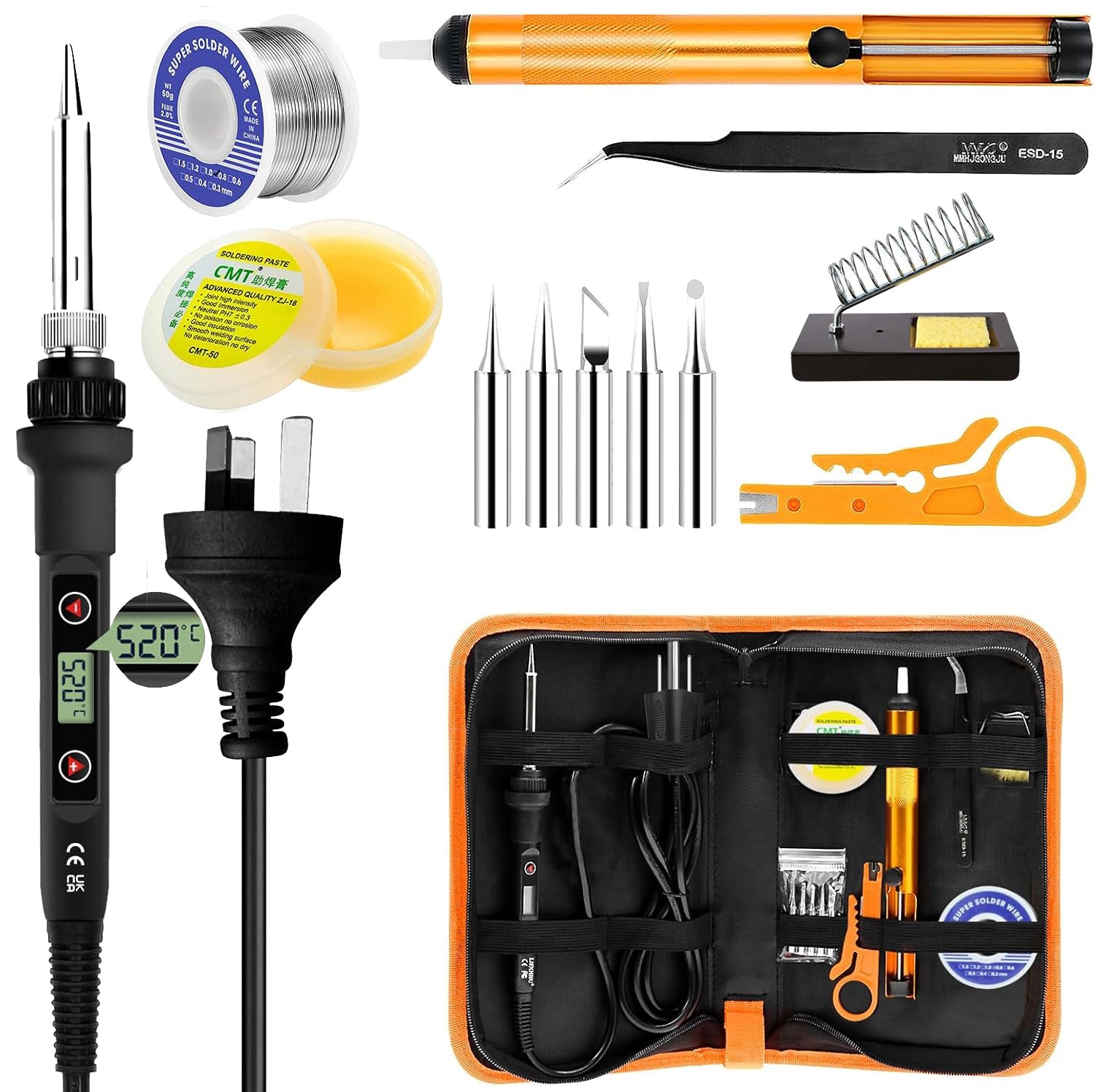 Soldering Iron Set 80W LCD with Adjustable Temperature 180-520°C, 13-in-1 Professional Electric Welding Tool for Home Maintenance & DIY