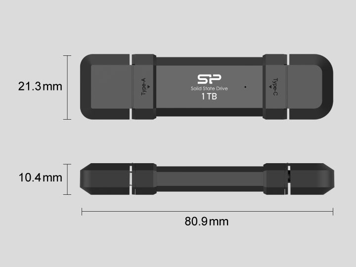 Silicon Power 500GB DS72 R/W up to 1050/850 MB/s, Pocket-Sized, Portable External SSD, External Solid State Drive, USB-C/A,