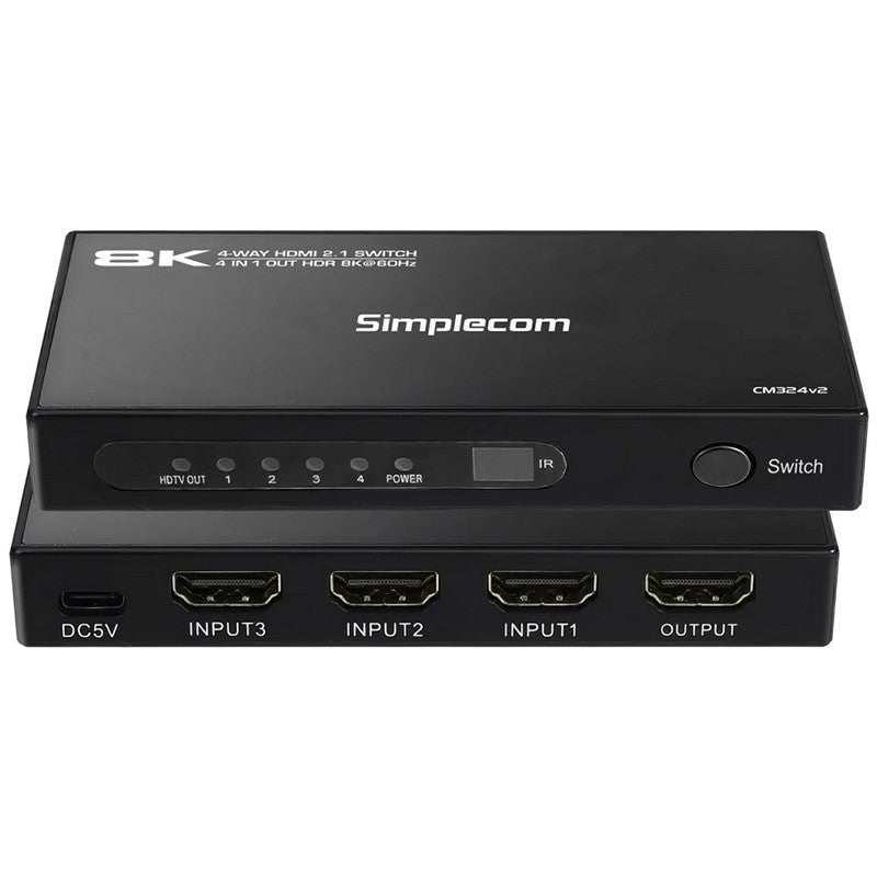 Simplecom 4-Port HDMI 2.1 Switch with Remote and 4 in 1 OUT Splitter