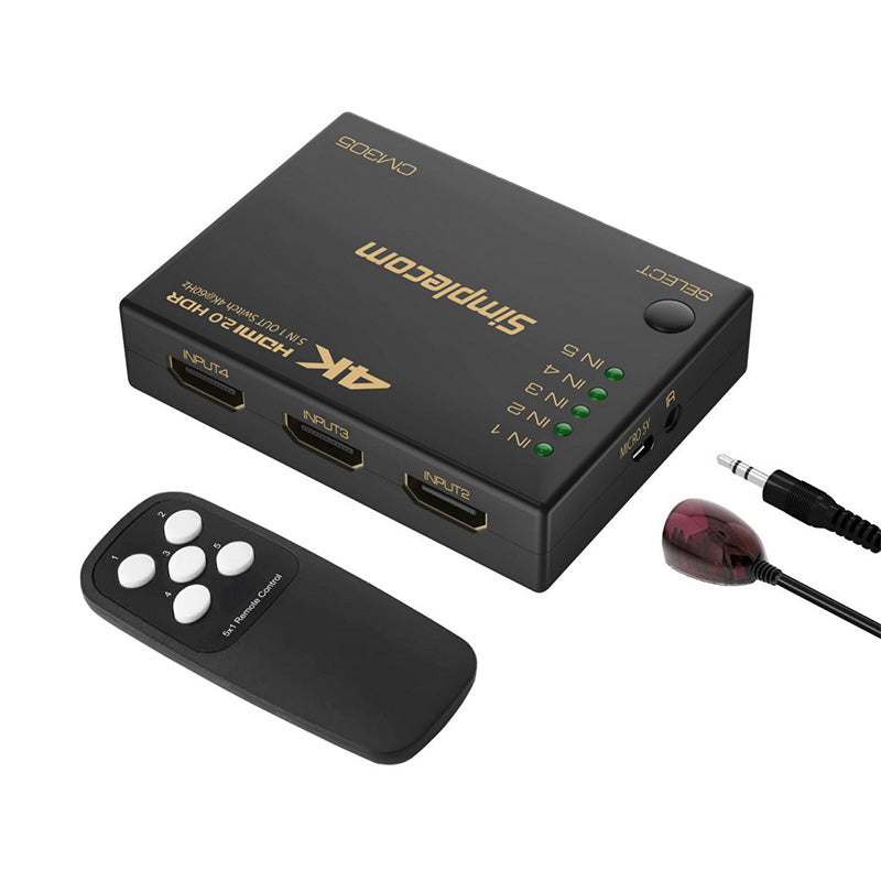Simplecom UltraHD 5 Way HDMI Switch with 5-in-1 Out Splitter