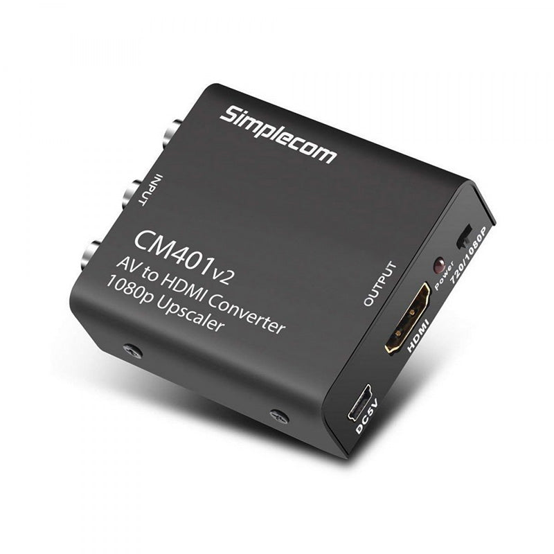 Simplecom Composite AV CVBS to HDMI Video Converter 1080p Upscaler Alloy Case