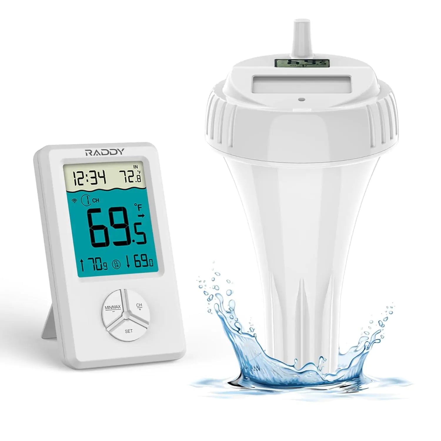 Raddy PT-1 Pool Thermometer Floating Easy Read Wireless Digital Water Thermometer for Indoor and Outdoor Swimming Pools Hot Tubs Pond Bath