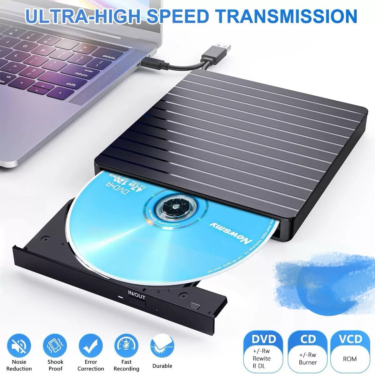 Mobile optical drive multifunctional dvd recorder 5 in 1 card disc dual interface reading USB3.0