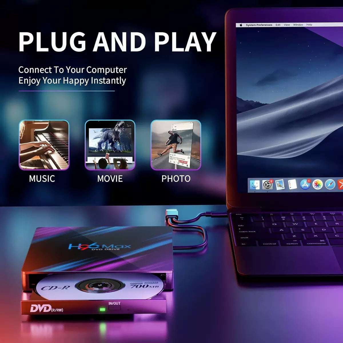 Multi-function five-in-one external optical drive USB3.0 burner DVD / CD fast reading