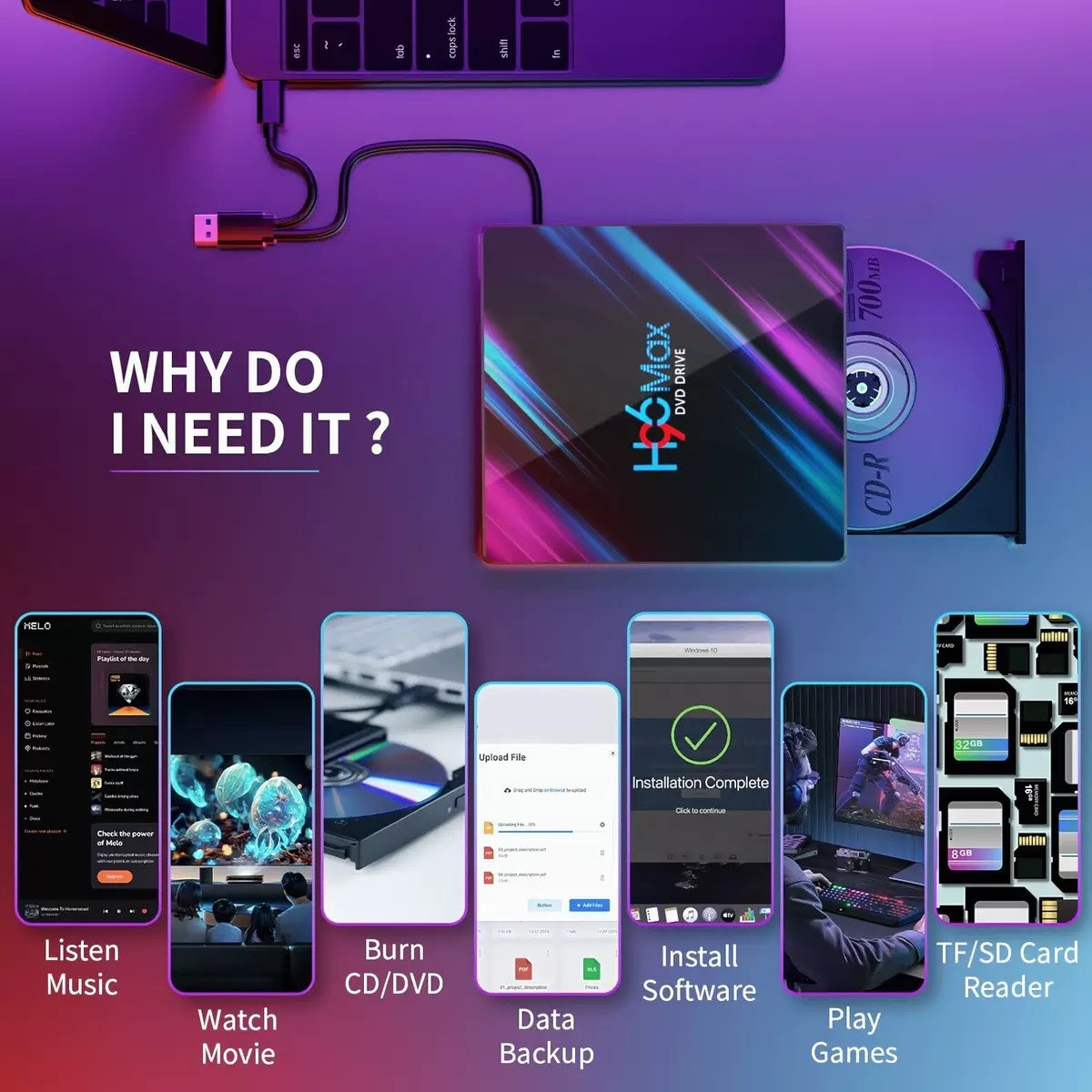 Multi-function five-in-one external optical drive USB3.0 burner DVD / CD fast reading