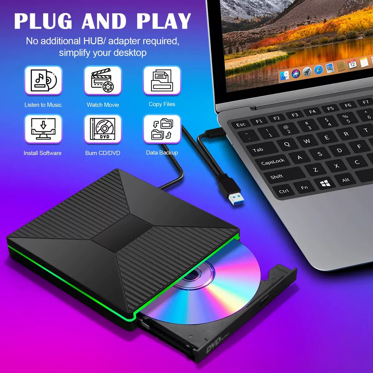 Multifunctional 7 in 1 external optical drive USB3.0 recorder ready to use
