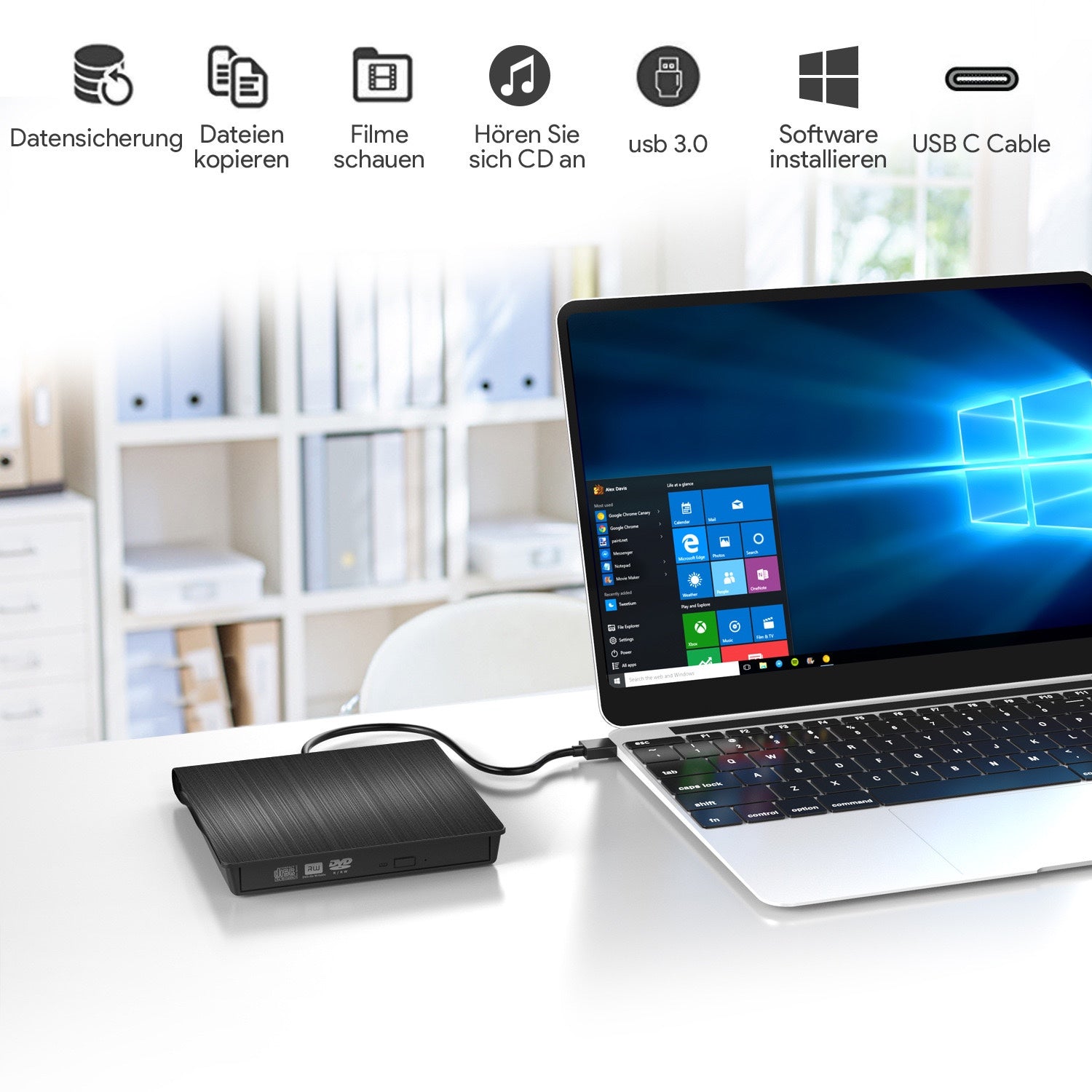 USB 3.0 DVD burner external optical drive type c connection