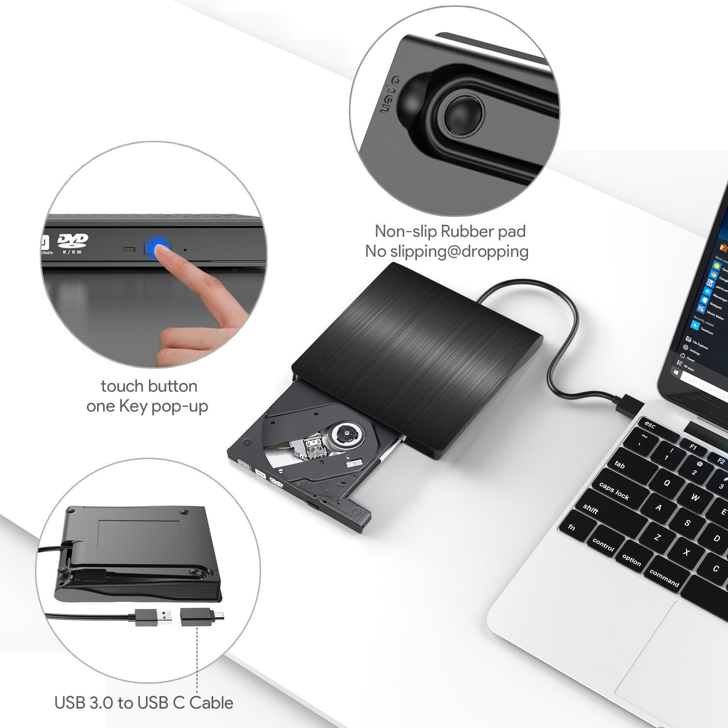 USB 3.0 DVD burner external optical drive type c connection