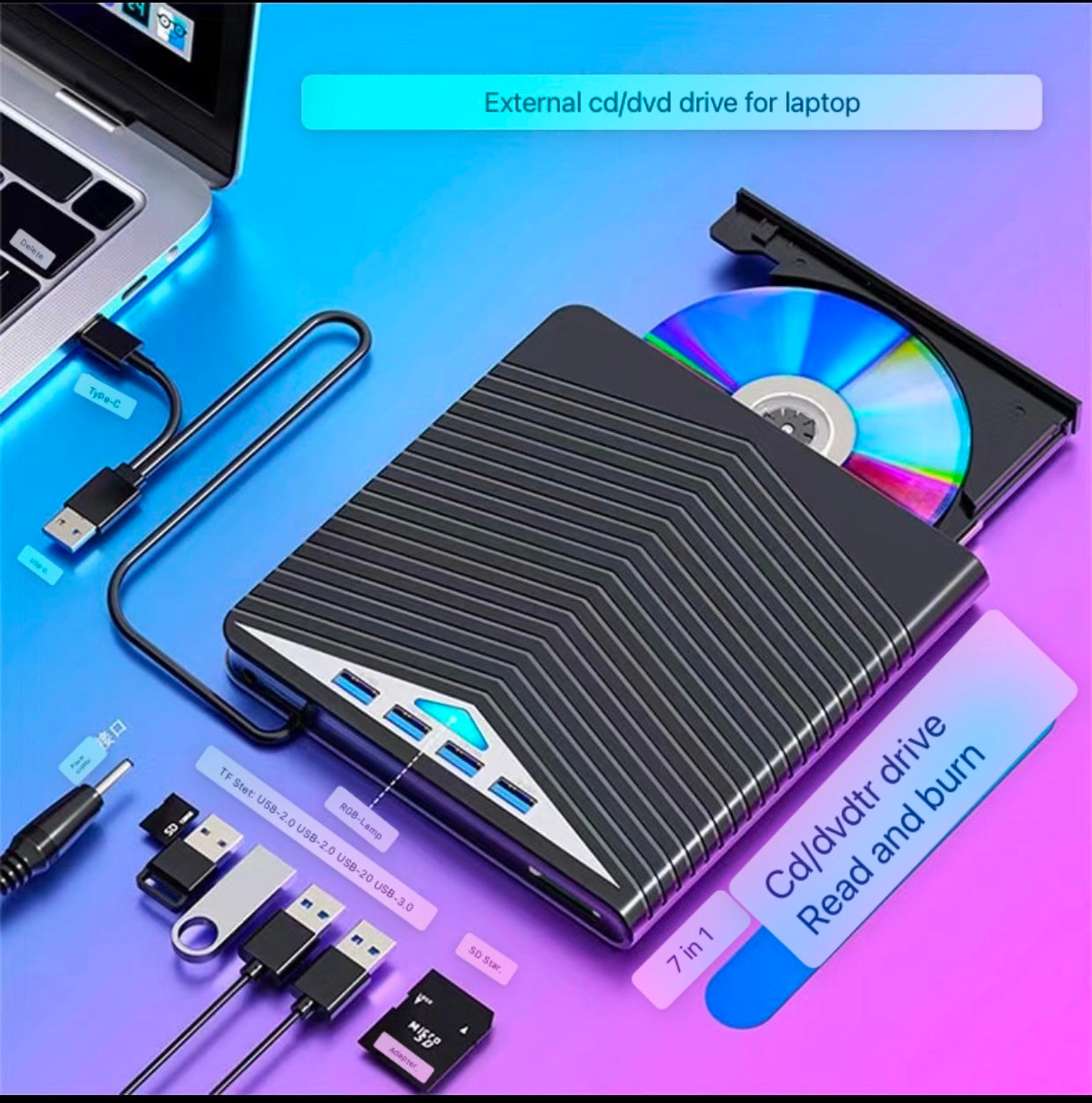 USB 3.0 external DVD/CD recorder player