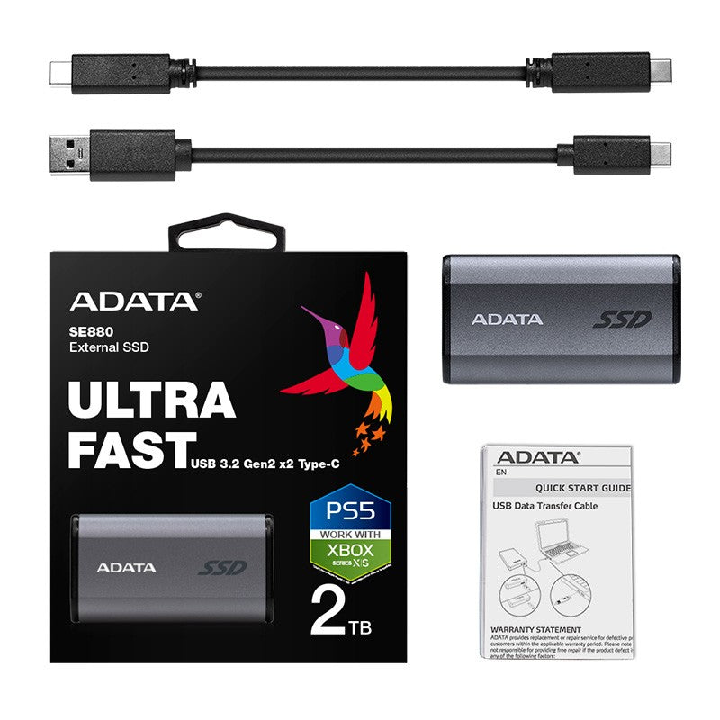 ADATA Elite SE880 2TB External Portable SSD - Titanium Grey