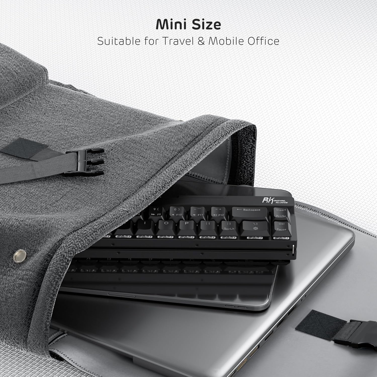 RK ROYAL KLUDGE F68 60% Wireless Foldable Low Profile Mechanical Keyboard, Built-in Stand Holder, White Backlit, 68 Keys, Quiet Red Switch