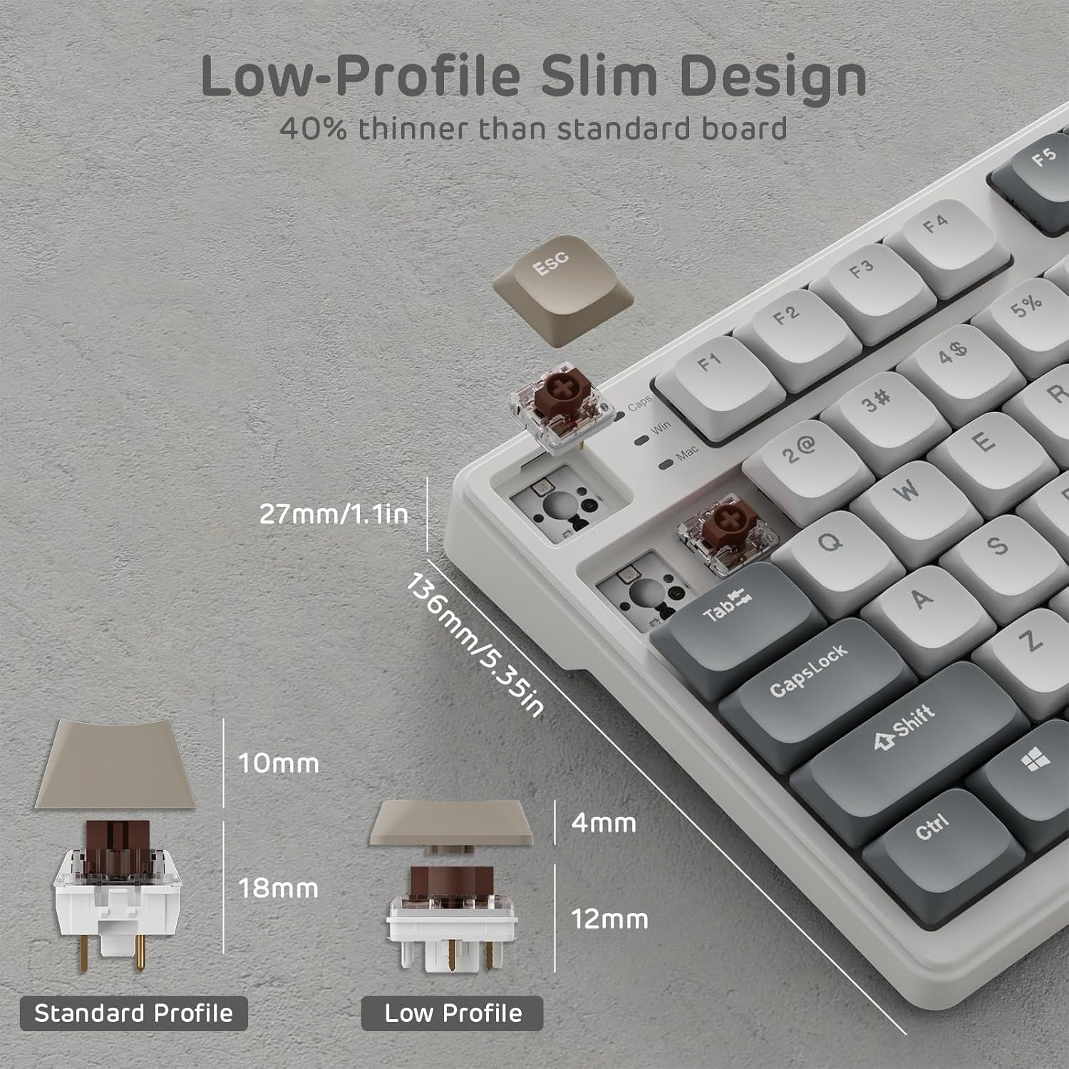 RK ROYAL KLUDGE N80 Low Profile Mechanical 75% Top Mount 3-Modes Wireless Keyboard w/Smart Display Screen & Knob, Tactile Brown Switch