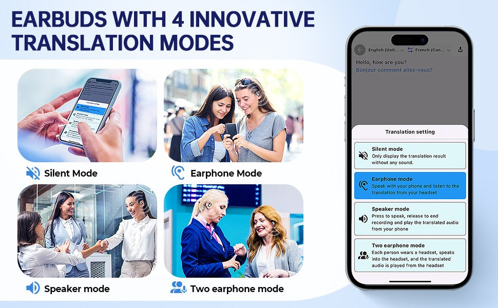 AI Translation Earbuds Real Time 144 Language Translation Earphones Bluetooth Translation Headphones Wireless Translator Headset HD Stereo Sound