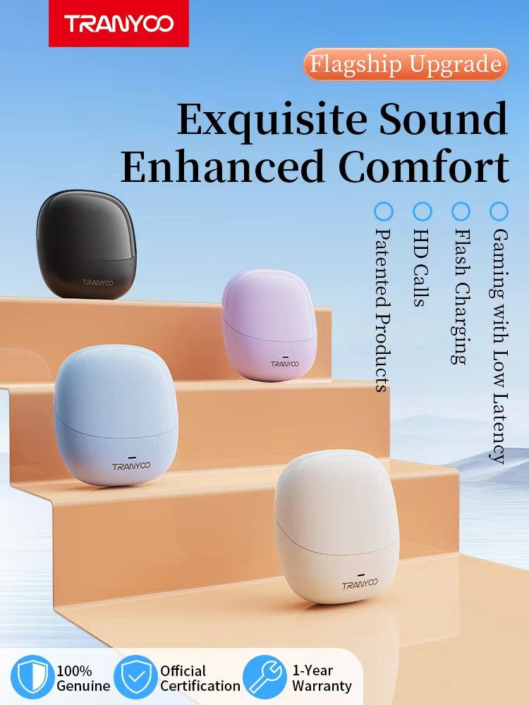 M27 TRANYOO TWS Bluetooth 5.3 Wireless Bluetooth Earphone Sports Waterproof Gaming Earpod Touch Stereo Headset With Mic White