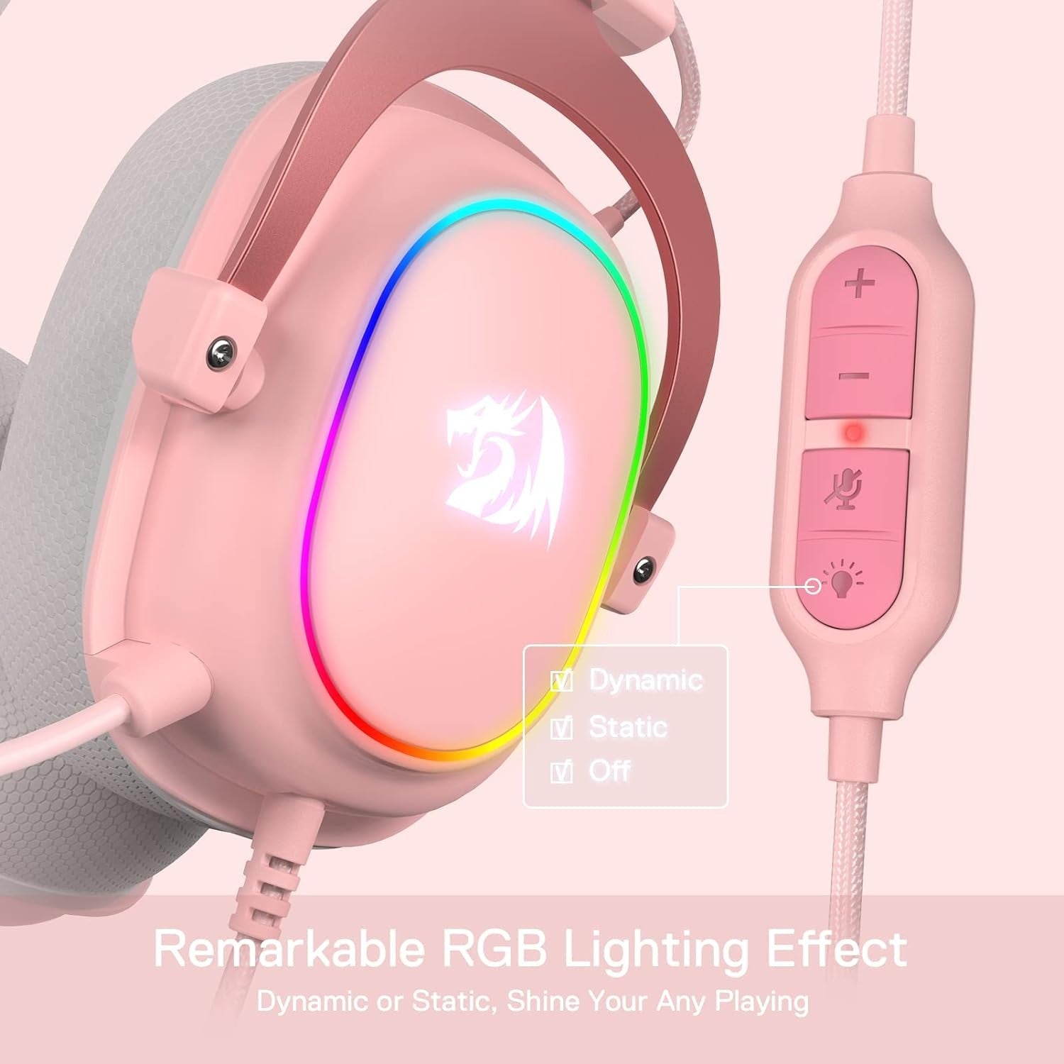 Redragon H510 Zeus-X RGB Pink USB Wired Gaming Headphone Headset - 7.1 Surround Sound 53MM Audio Drivers in Memory Foam Ear Pads