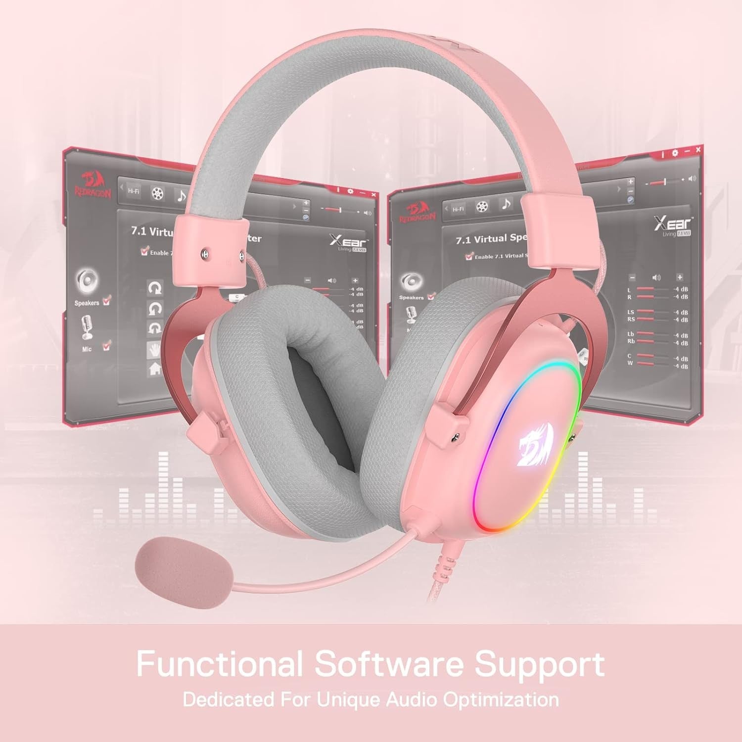 Redragon H510 Zeus-X RGB Pink USB Wired Gaming Headphone Headset - 7.1 Surround Sound 53MM Audio Drivers in Memory Foam Ear Pads