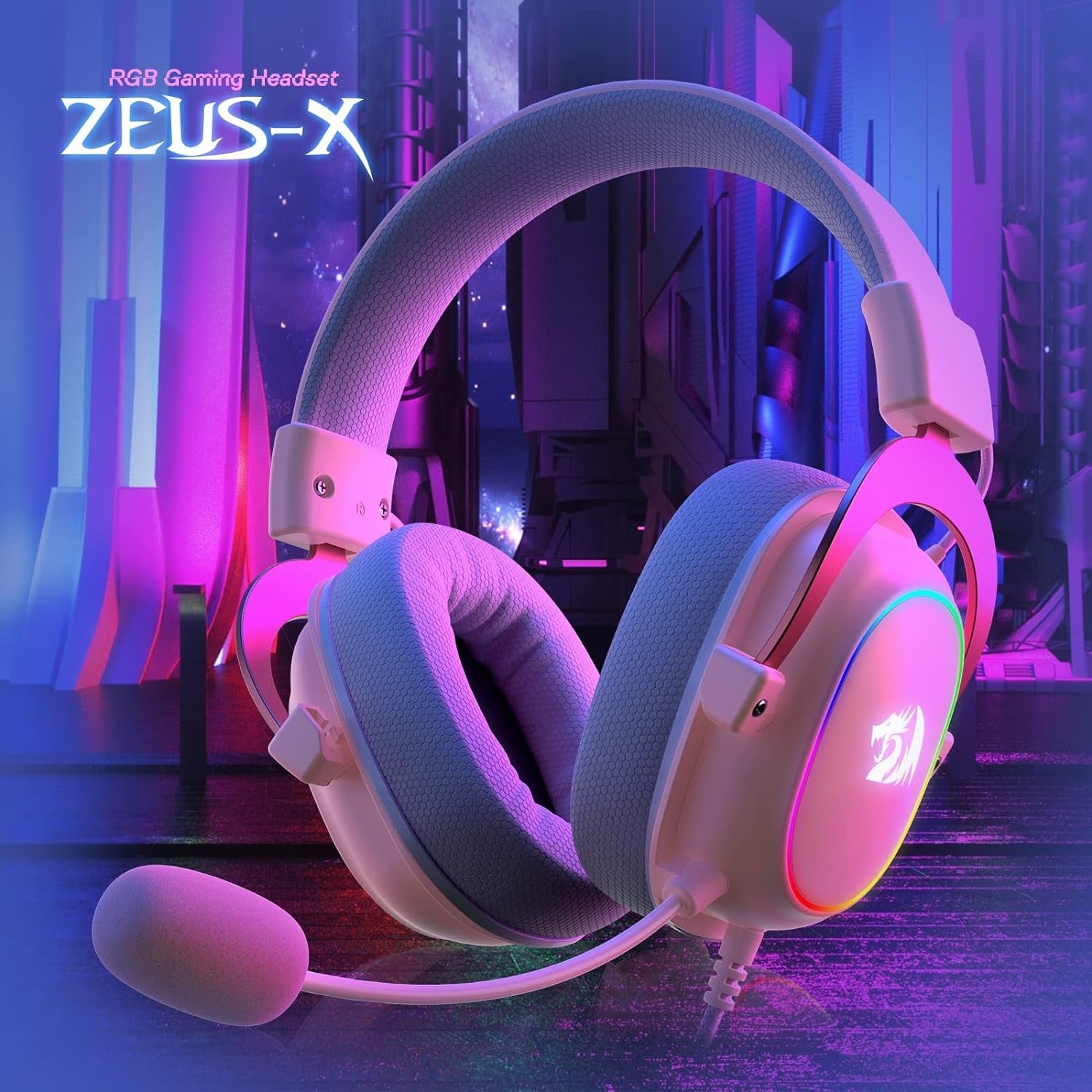Redragon H510 Zeus-X RGB Pink USB Wired Gaming Headphone Headset - 7.1 Surround Sound 53MM Audio Drivers in Memory Foam Ear Pads