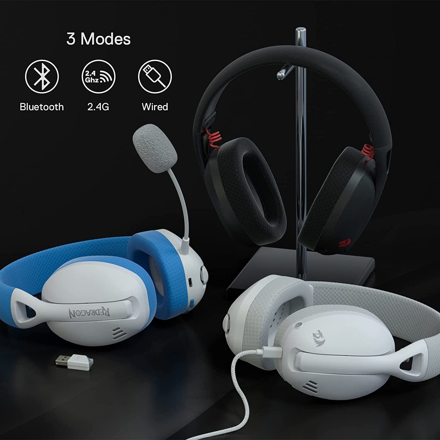 Redragon H848 Bluetooth Wireless Gaming Headset - Lightweight - 7.1 Surround Sound - 40MM Drivers - Detachable Microphone, Blue