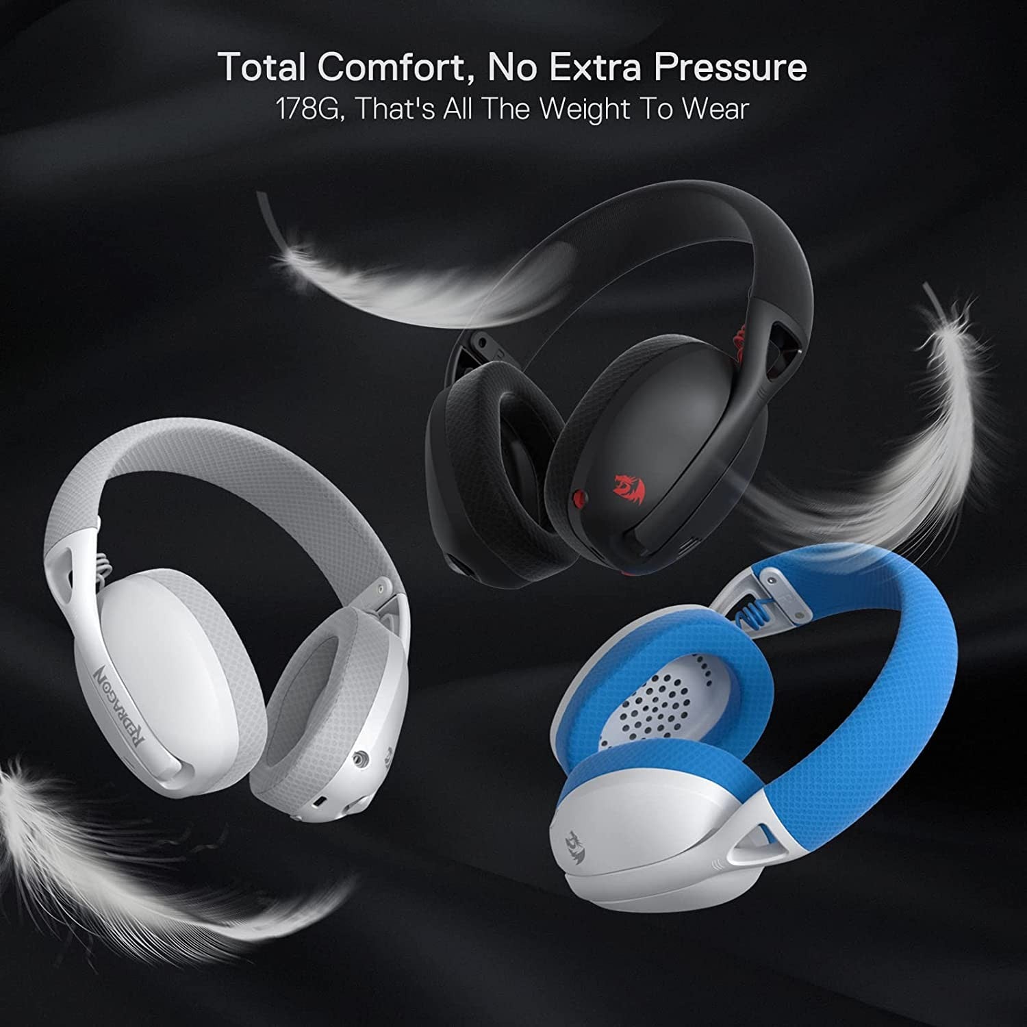 Redragon H848 Bluetooth Wireless Gaming Headset - Lightweight - 7.1 Surround Sound - 40MM Drivers - Detachable Microphone, Blue