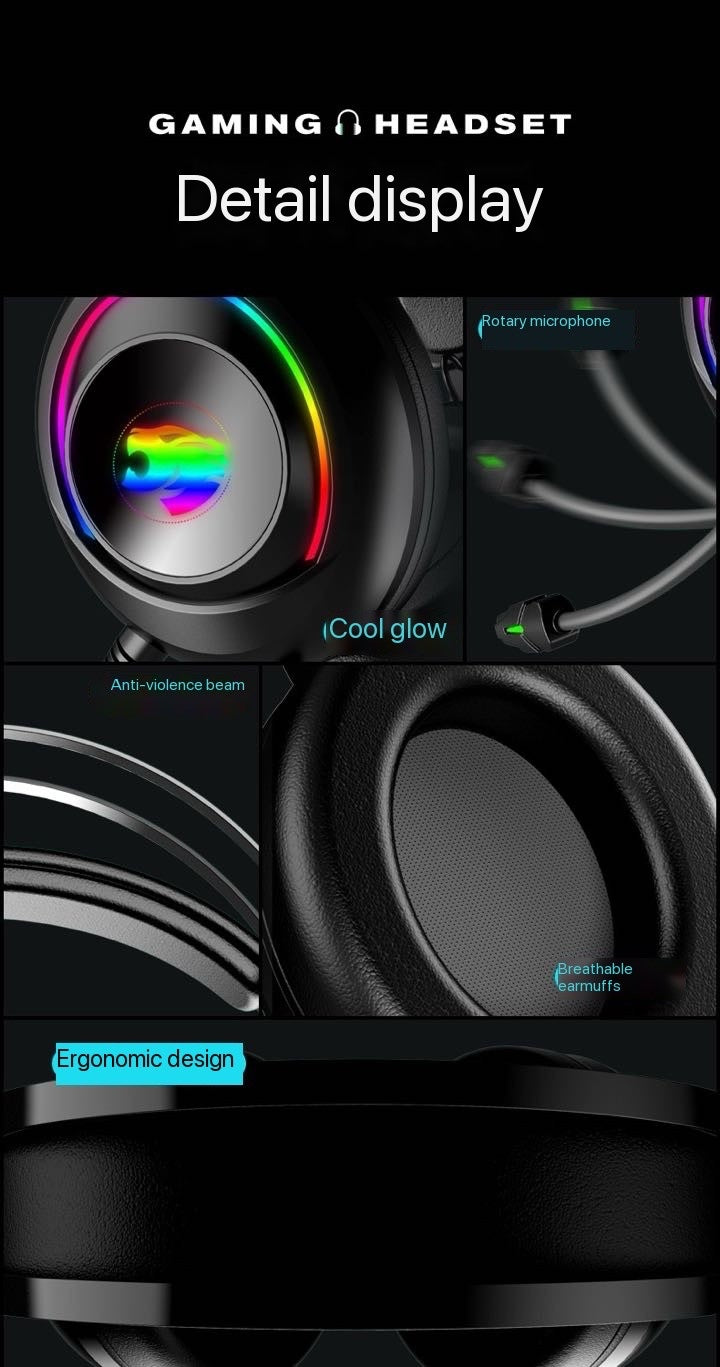 Youbai A22 Headworn Wired Gaming Earphones with Heavy Bass Illuminating Office Computer Earphones