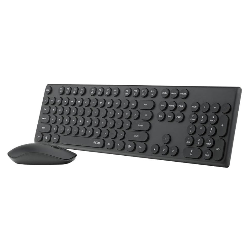 Rapoo Retro Style Key 2.4GHz Wireless Optical Mouse and Keyboard Combo - Black