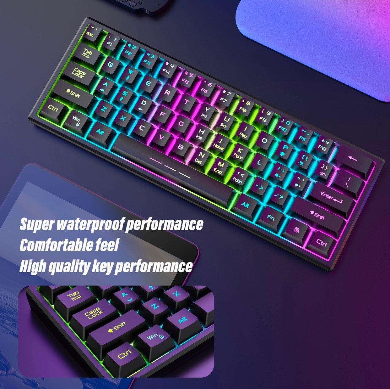 Charging wireless keyboard mouse set 61-key glowing wireless gaming keyboard set