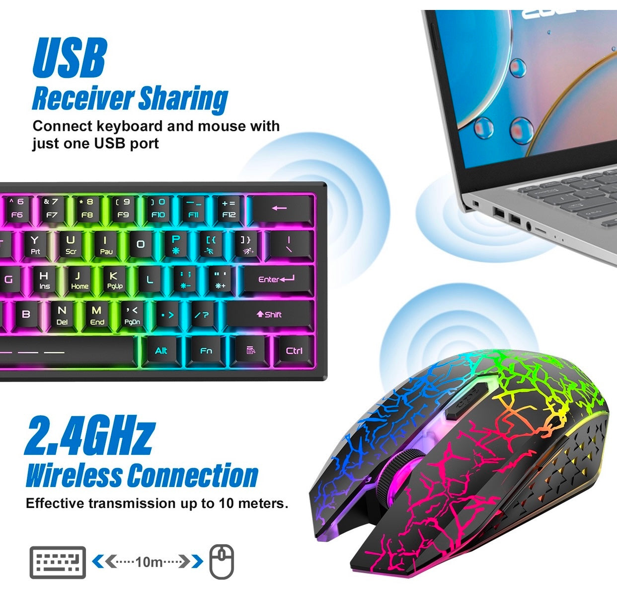 Charging wireless keyboard mouse set 61-key glowing wireless gaming keyboard set