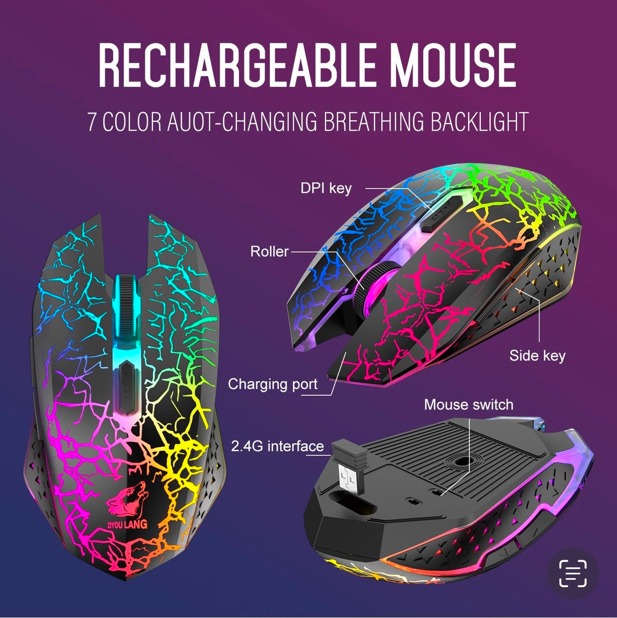 Charging wireless keyboard mouse set 61-key glowing wireless gaming keyboard set