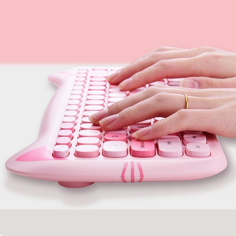 Wireless Keyboard and Mouse Combo Cute Cat Keyboard and Mouse Set 2.4G Soundless IPX4 Splash-Proof Colorful Keys Ergonomic Keyboard & Mouse Gift box