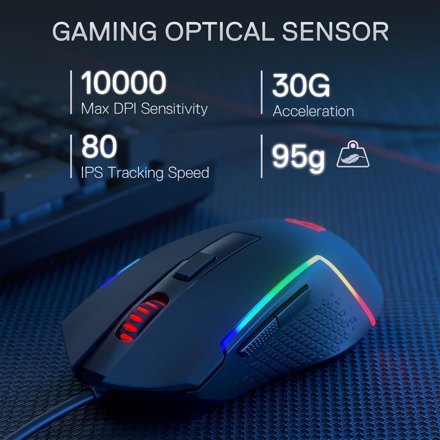 Redragon S141 Gaming Keyboard & Mouse Combo, 98 Keys K515 Wired RGB Membrane Keyboard and 10000 DPI Wired M616 Gaming Mouse Bundle