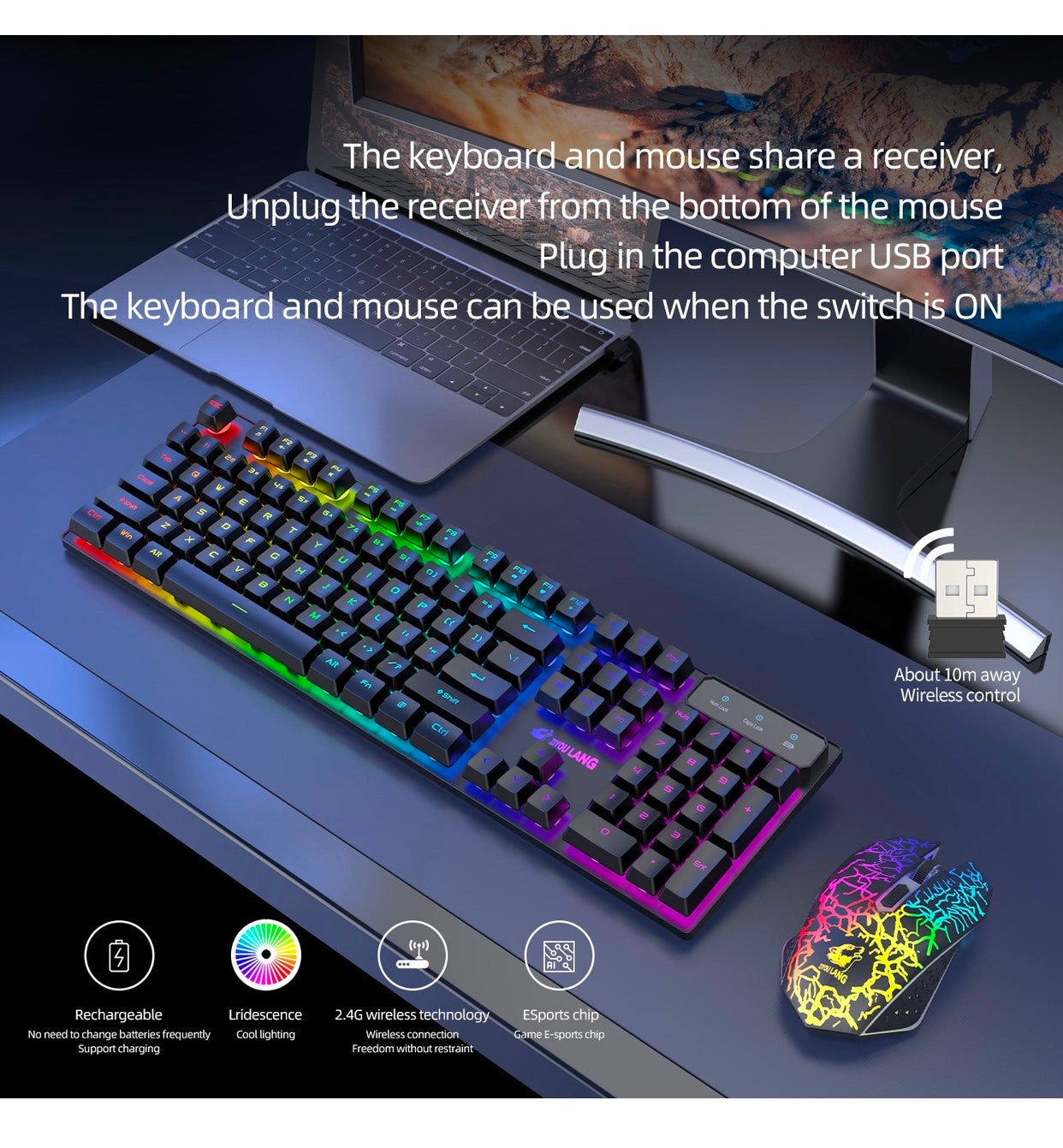 Wireless charging keyboard mouse gaming glowing keyboard set
