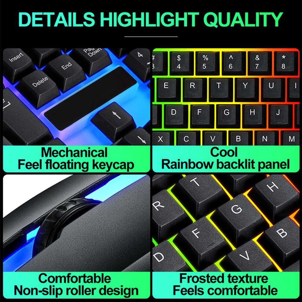Gaming Keyboard and Mouse Set Wired Keyboard Mechanical Feel 104key Rainbow Membrane keyboard and Mouse Combo High Quality LED Lighting Keyboard Mouse