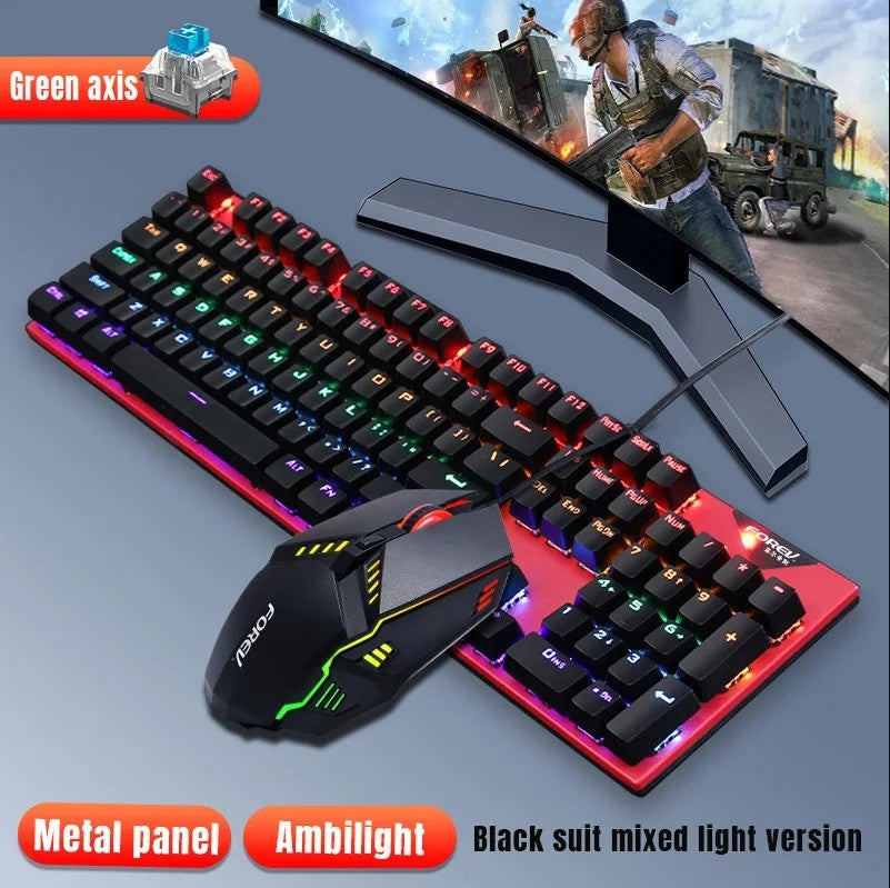 Gaming Keyboard Mice Blue Switch Mechanical keyboard Mouse Combo 104 Keys Wired RGB LED Rainbow Backlit Game mice mouse for Windows PC Gamers