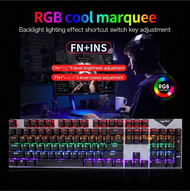 Gaming Keyboard Mice Blue Switch Mechanical keyboard Mouse Combo 104 Keys Wired RGB LED Rainbow Backlit Game mice mouse for Windows PC Gamers