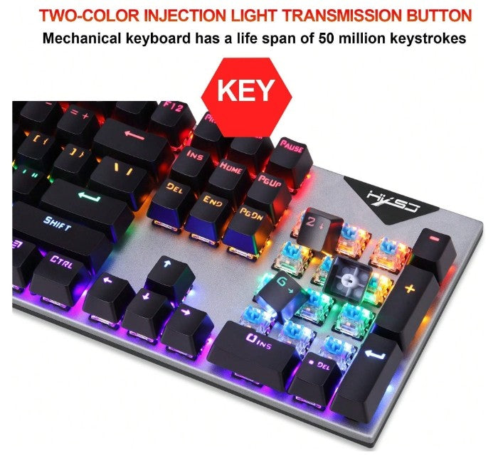 Gaming Keyboard Mice Blue Switch Mechanical keyboard Mouse Combo 104 Keys Wired RGB LED Rainbow Backlit Game mice mouse for Windows PC Gamers