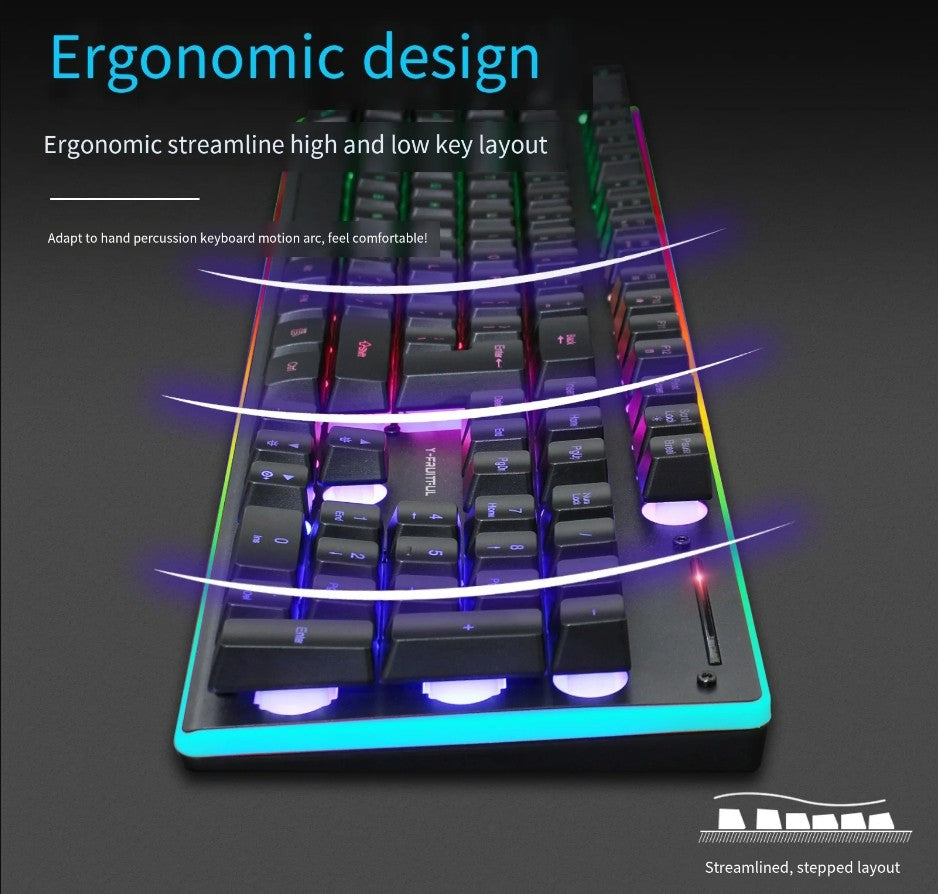 Gaming Keyboard Mice Combo Membrane Wireless keyboard Silent 104 Keys 3200DPI mouse with RGB LED Backlit Lighting Effect for Gamers