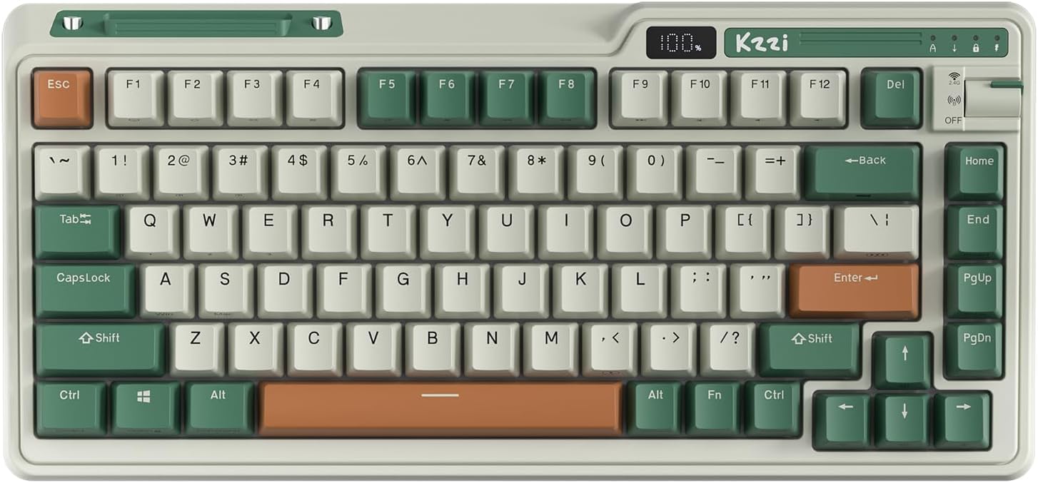KZZI K75 PRO RGB 75% Wireless Gasket Mechanical Triple Mode BT 5.0/2.4G/USB-C 82 Keys Hot Swappable Gaming Keyboard Custom Tactile Switches, Green