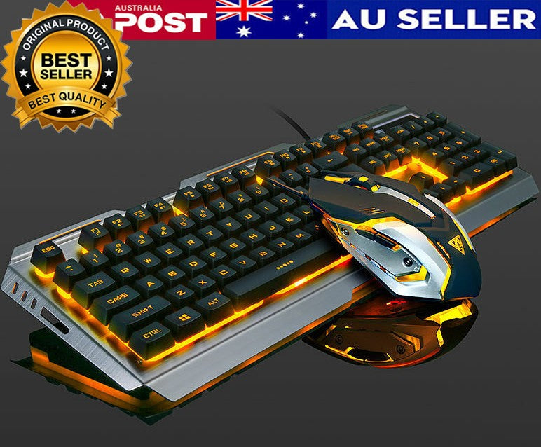 Gaming Keyboard and Mouse Combo Wired Keyboard and Mouse Set 104 Keys Waterproof Durable Metal Frame Adjustable Brightness Breathing Backlight