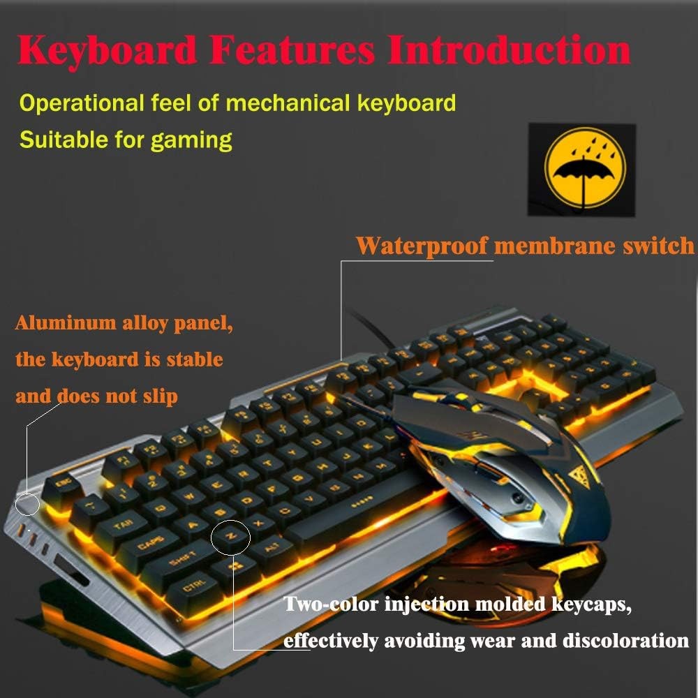 Gaming Keyboard and Mouse Combo Wired Keyboard and Mouse Set 104 Keys Waterproof Durable Metal Frame Adjustable Brightness Breathing Backlight