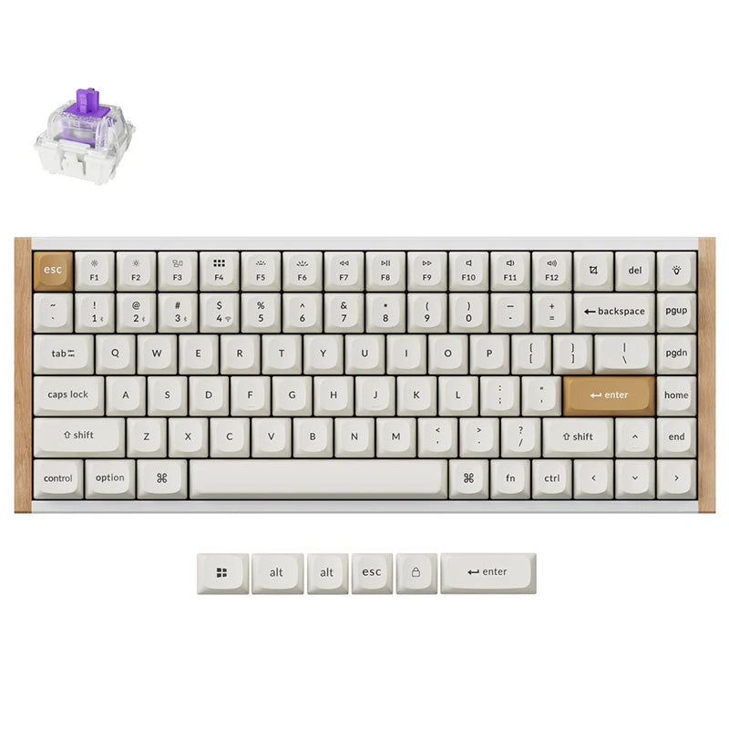 Keychron K2 HE 75% QMK Wireless Magnetic Keyboard Side Wood Frame Edition Nebula Switch - White