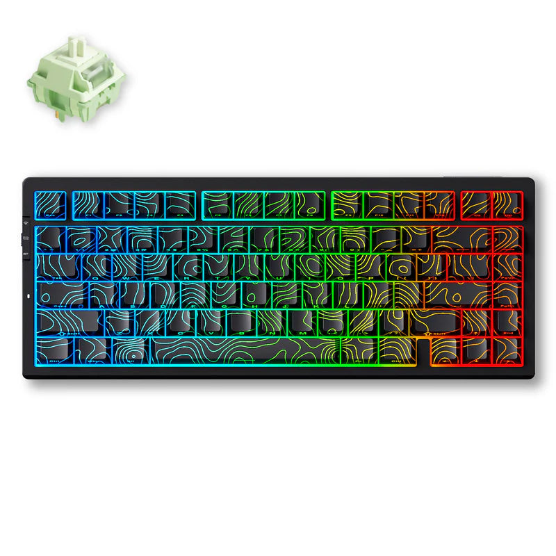 MCHOSE G75 Pro 75% Layout Hot-Swap Wireless Mechanical Keyboard Black Topographic - Matcha Latte Switch