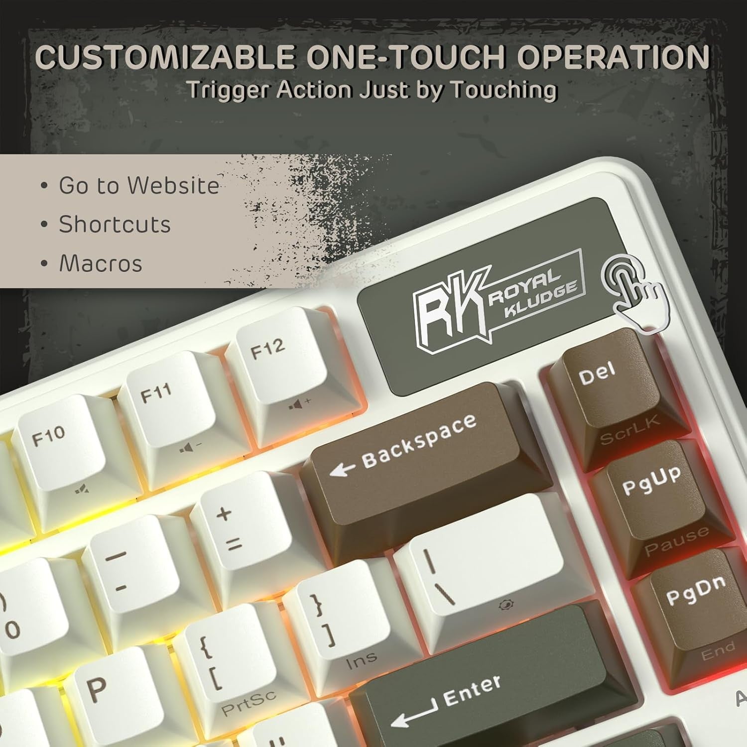 RK ROYAL KLUDGE Mechanical Keyboard L75, RGB, 2.4Ghz/BT/Wired, Beige Switch, Palm Green