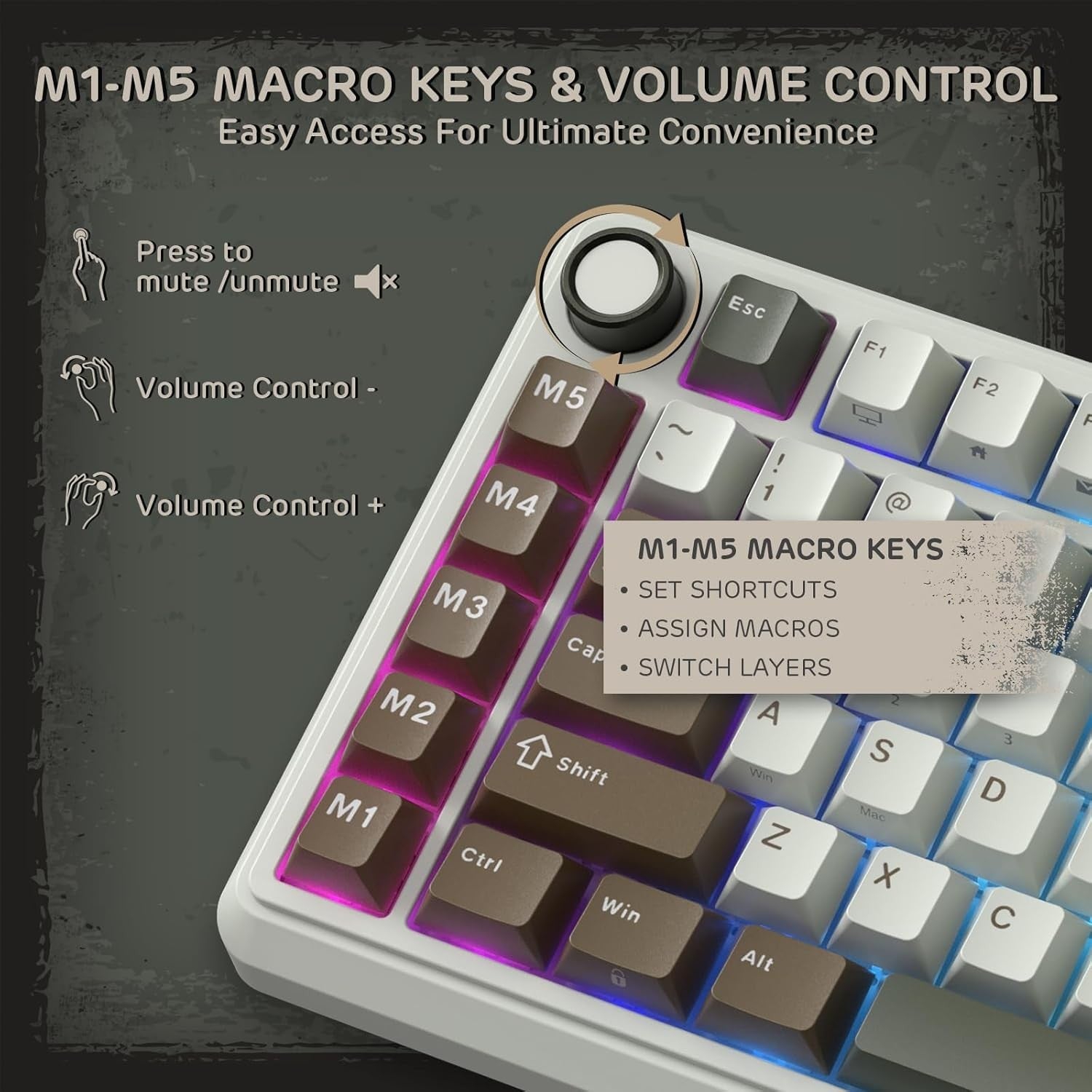 RK ROYAL KLUDGE Mechanical Keyboard L75, RGB, 2.4Ghz/BT/Wired, Cream Switch, Palm Green