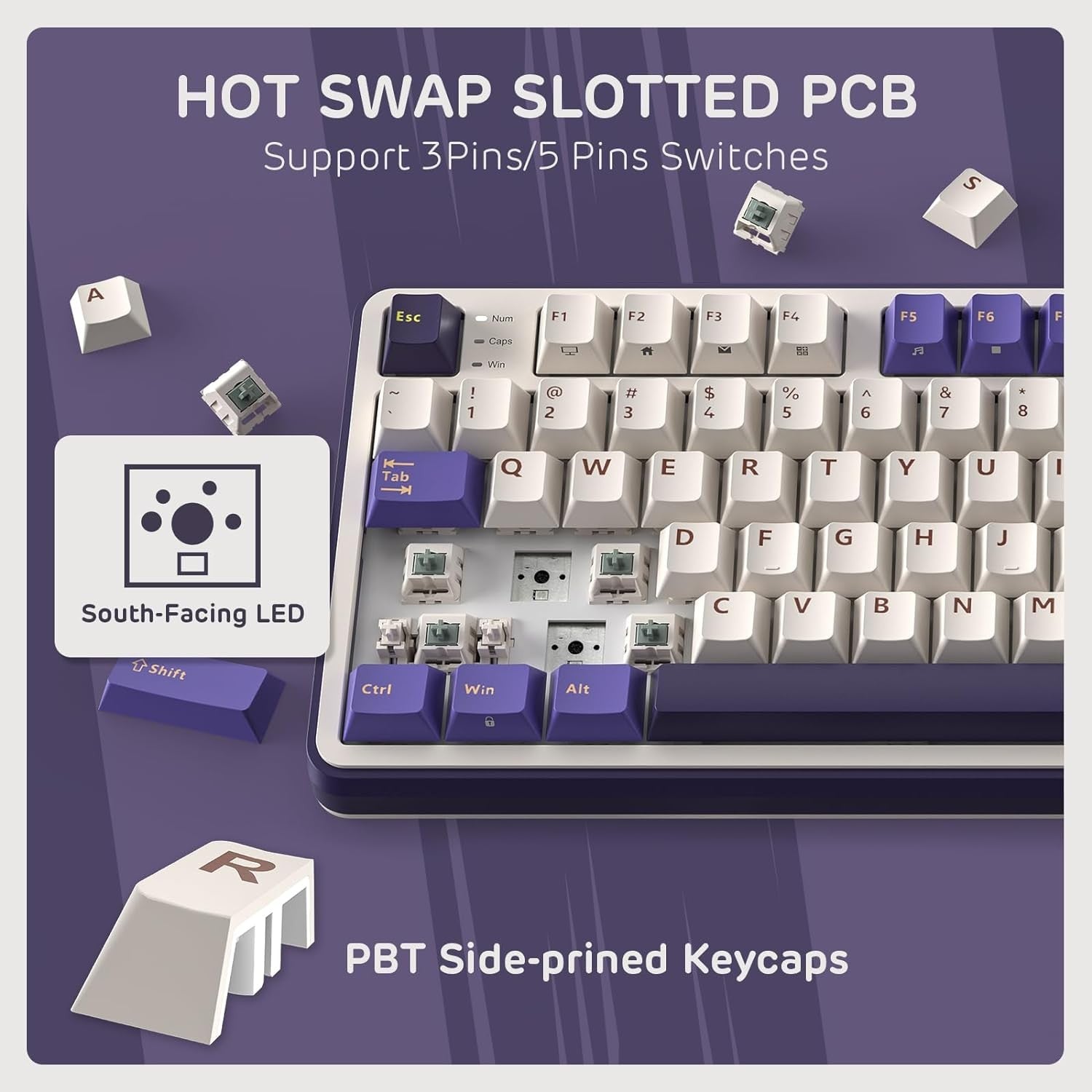 RK ROYAL KLUDGE Mechanical Keyboard S98, RGB, 2.4Ghz/BT/Wired, Misty Rain Switches, White, Mixed Color