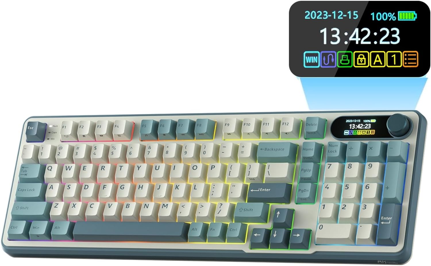 RK ROYAL KLUDGE Mechanical Keyboard S98, RGB, 2.4Ghz/BT/Wired, Spring Rain Switches, Off-white, Mixed Color