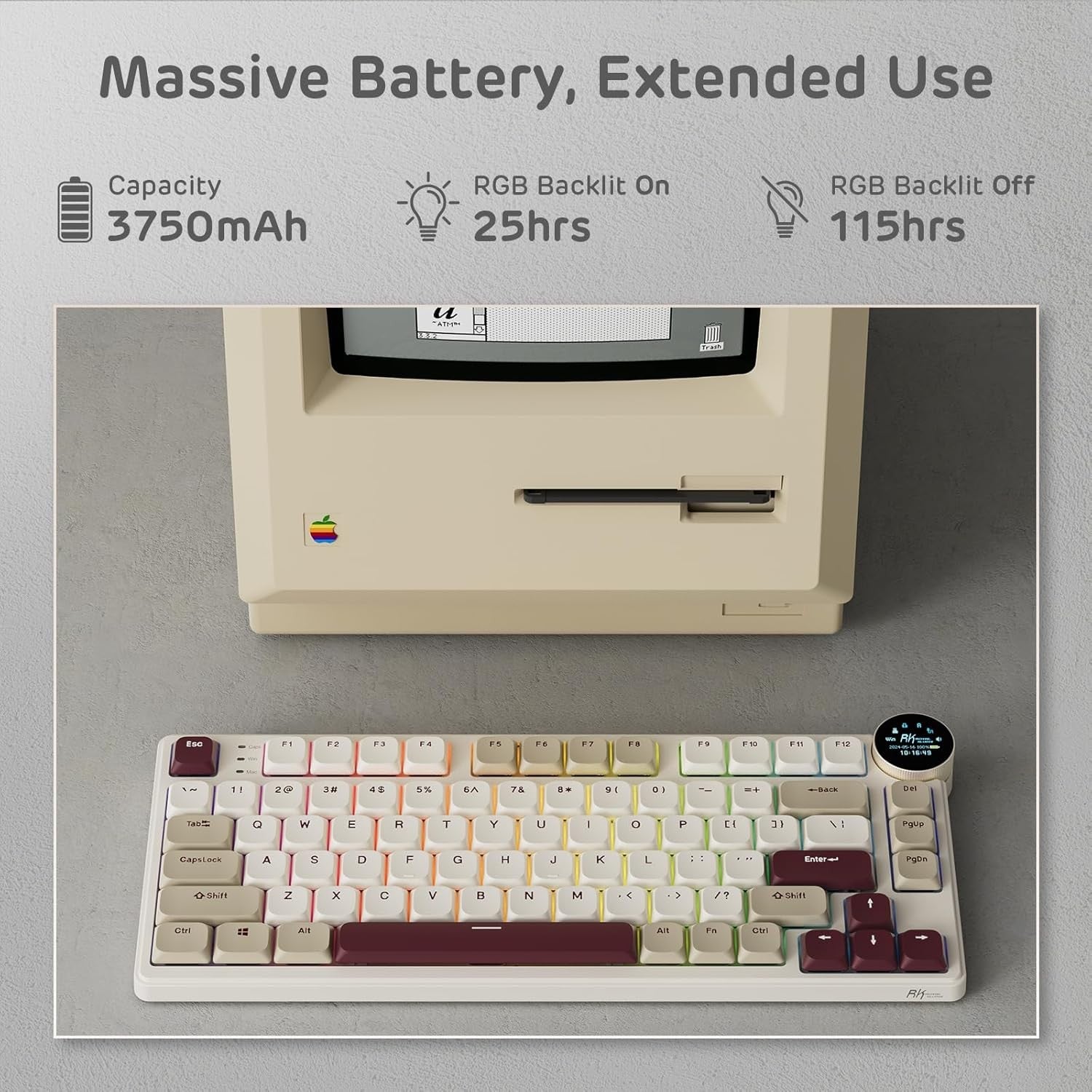 RK ROYAL KLUDGE N80 Low Profile Wireless Mechanical Smart Display Screen & Knob 75% Top Mount 3-Modes Keyboard, Tactile Brown Switch